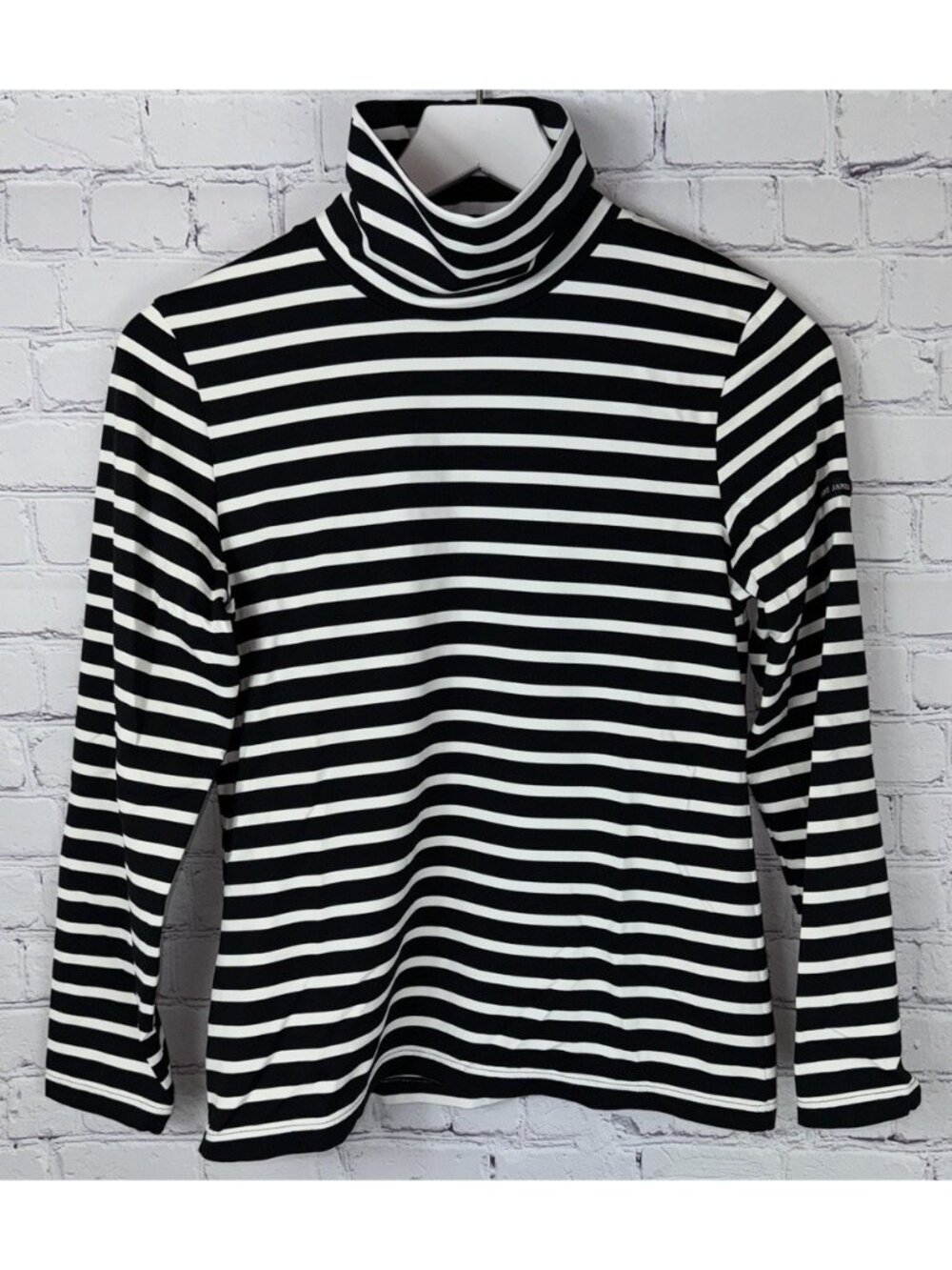 SAINT JAMES Women’s Smooth Stretch Navy White Striped Turtleneck Top Size 6